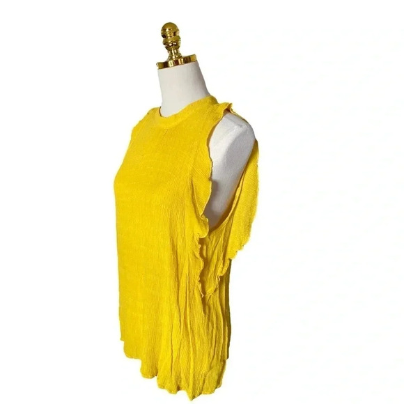 Anthropologie Maeve | Lola Swiss Dot Ruffled Mustard Yellow Blouse Size L - Picture 5 of 11